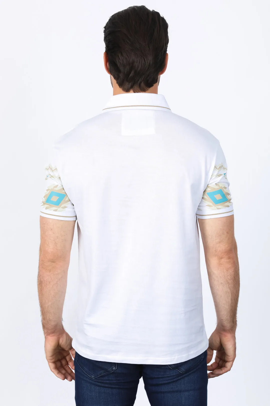 Men's White Aztec Panoramic Print Polo