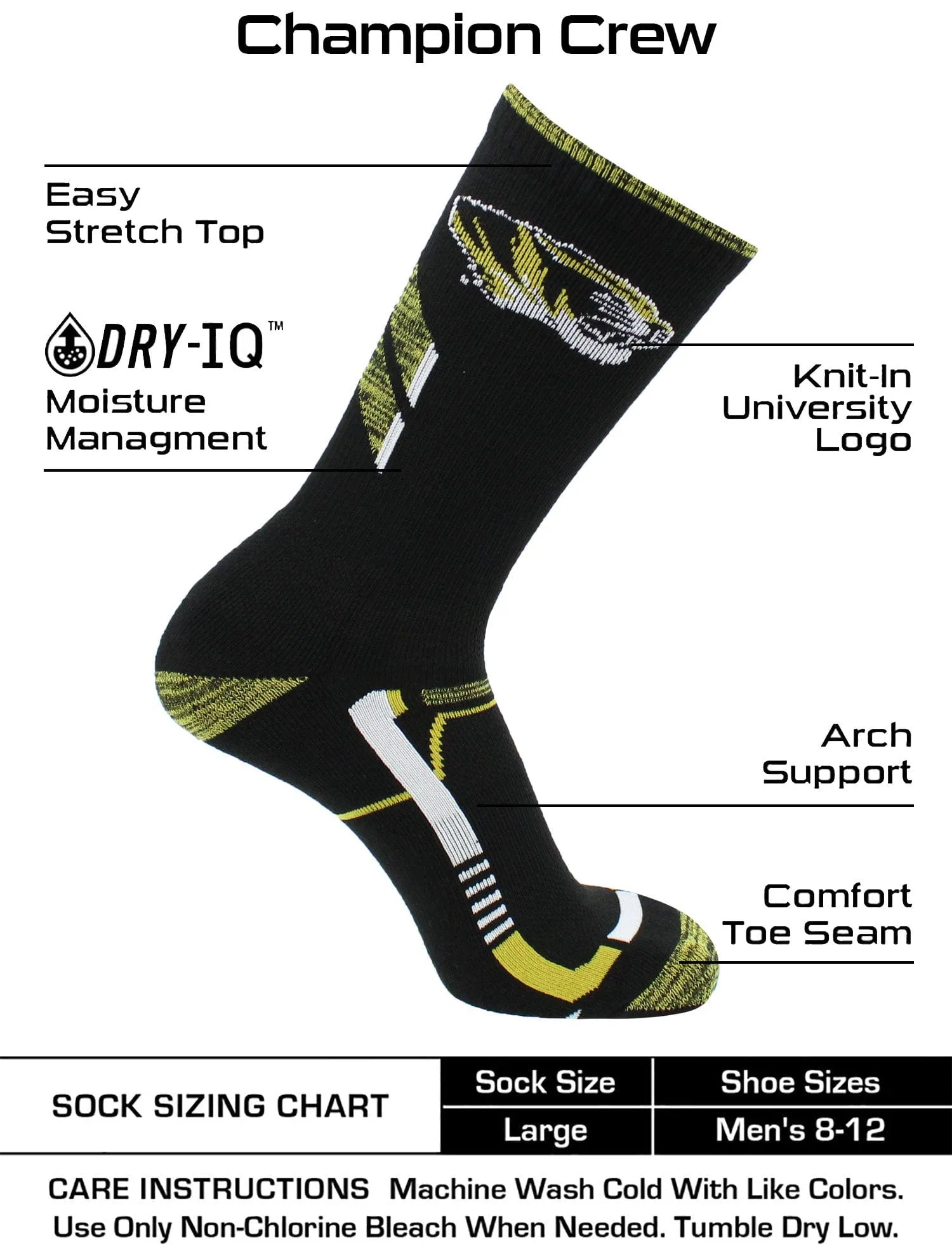 Missouri Tigers Socks University of Missouri Tigers Champion Crew Socks