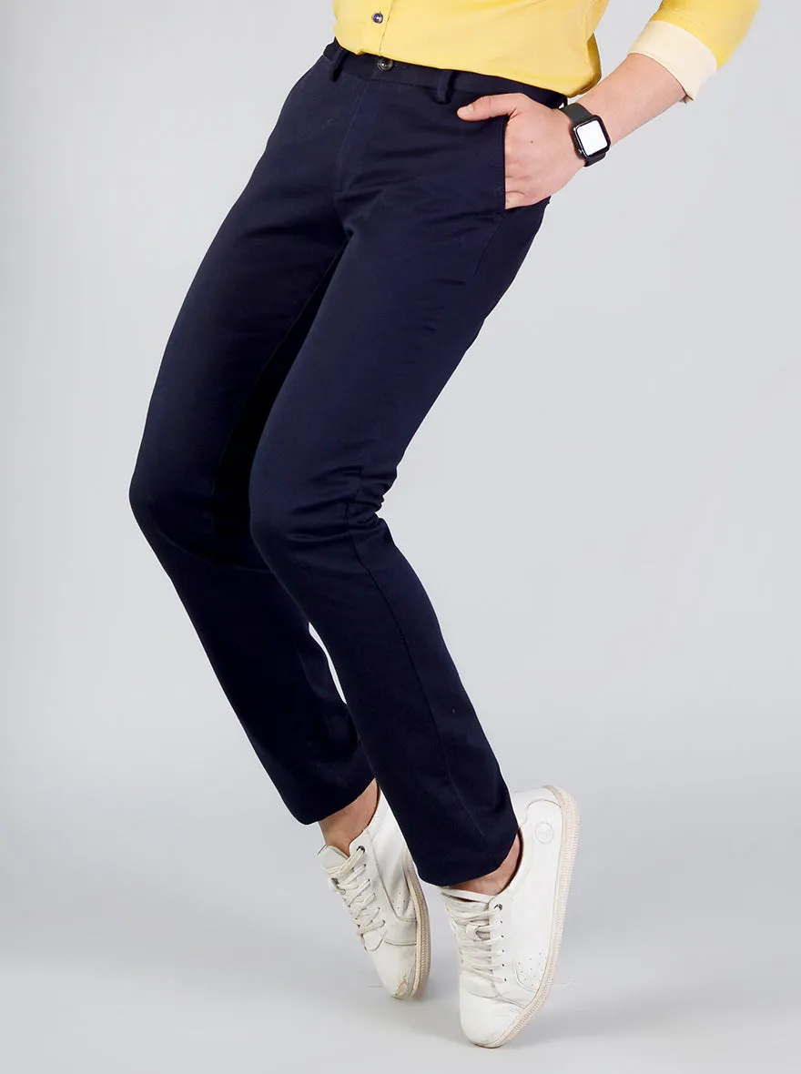 Navy Blue Solid Slim Fit Chinos | JadeBlue