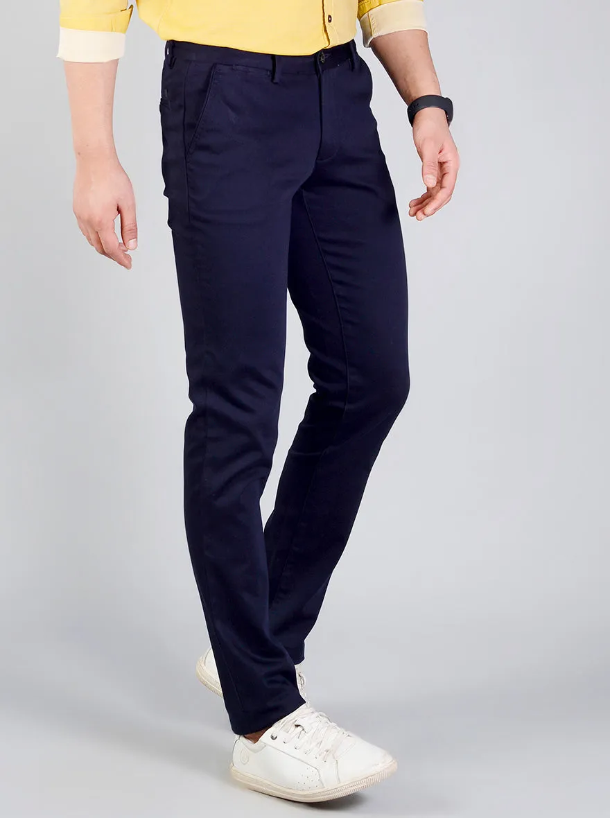 Navy Blue Solid Slim Fit Chinos | JadeBlue