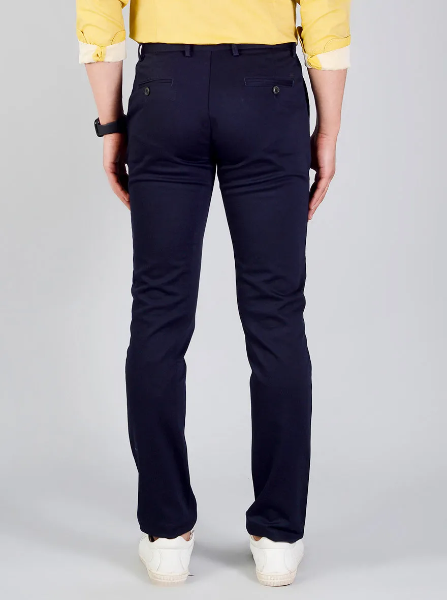 Navy Blue Solid Slim Fit Chinos | JadeBlue