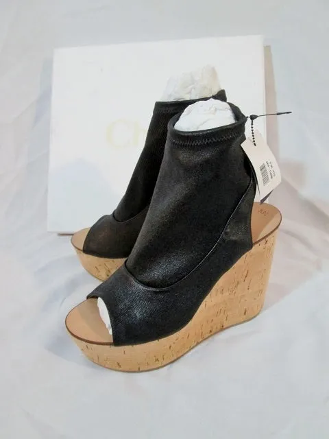 NEW CHLOE NAPPA LAMB Leather Cork Wedge Sandal 36.5 6 Shoe BLACK Womens