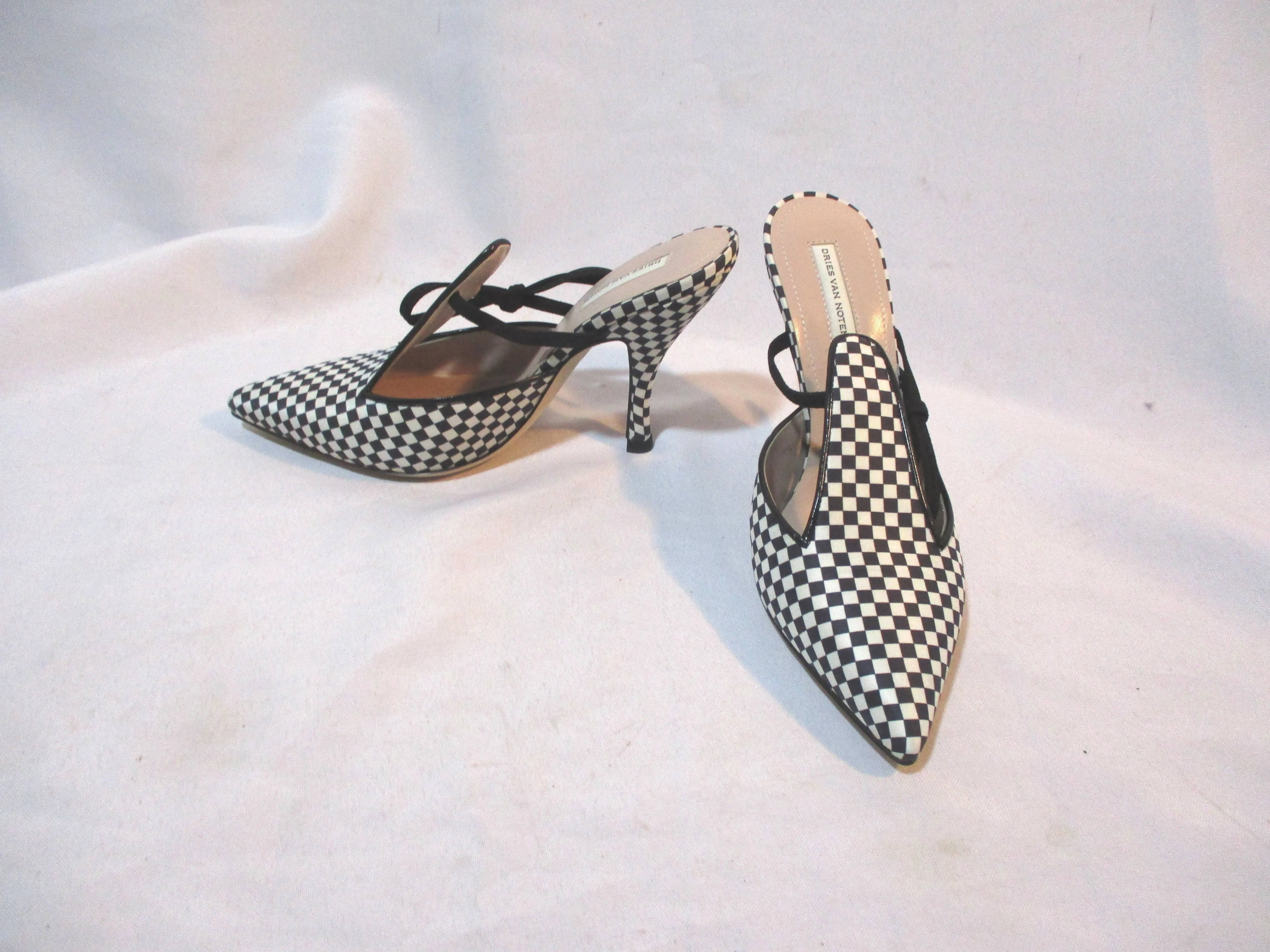 NEW DRIES VAN NOTEN CHECK PLAID High Heel Pump Shoe 36 BLACK WHITE