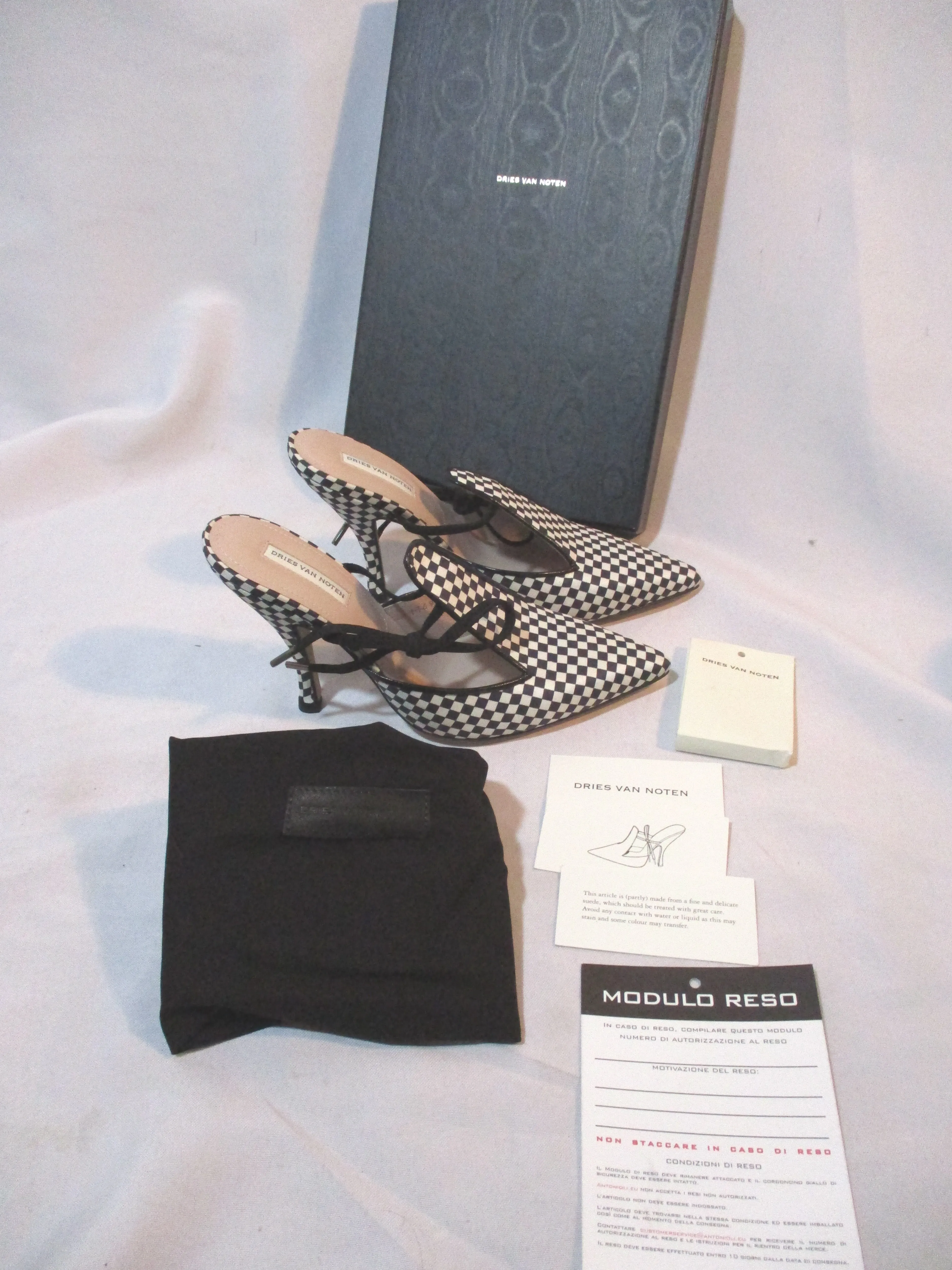 NEW DRIES VAN NOTEN CHECK PLAID High Heel Pump Shoe 36 BLACK WHITE