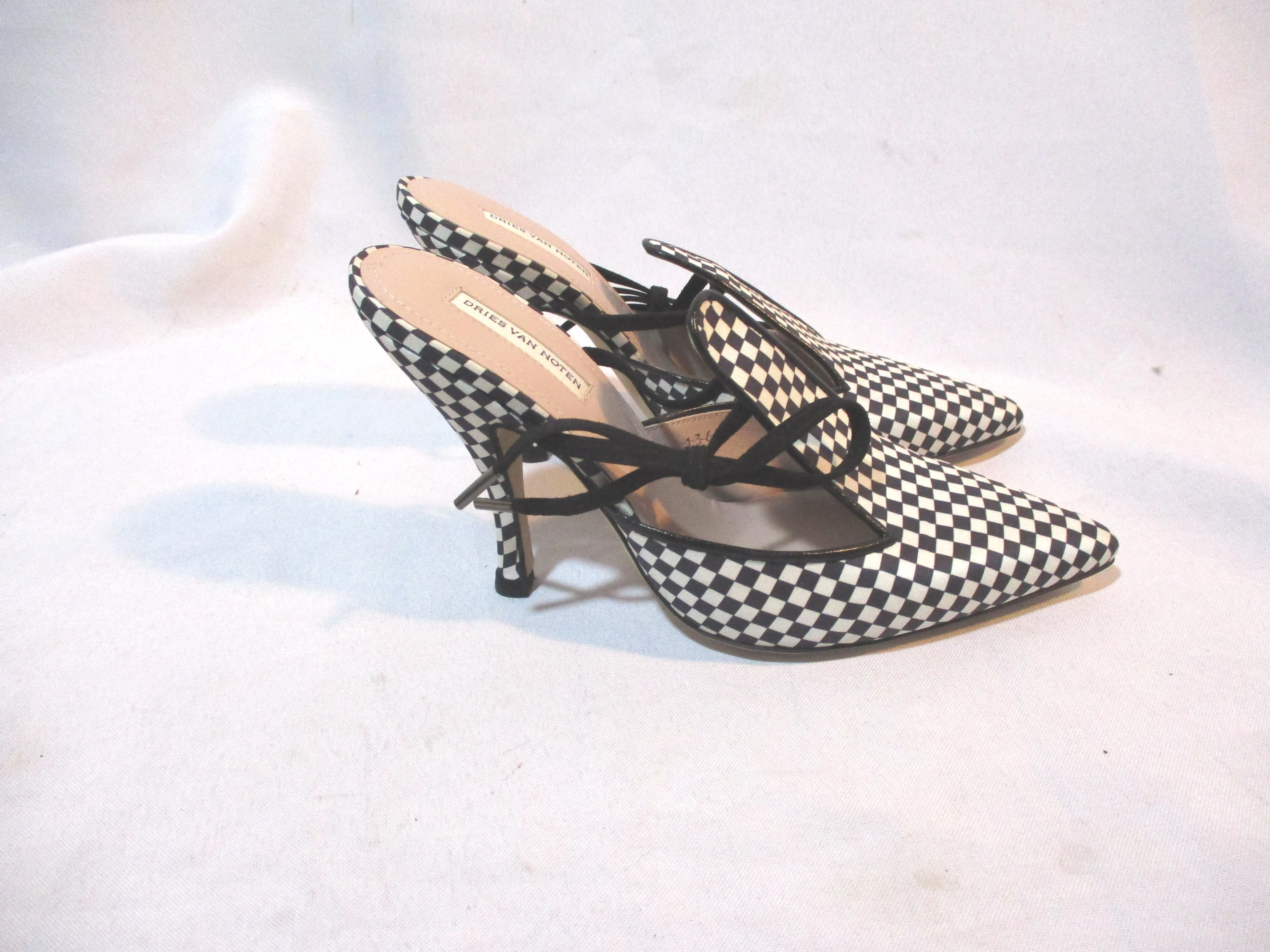 NEW DRIES VAN NOTEN CHECK PLAID High Heel Pump Shoe 36 BLACK WHITE