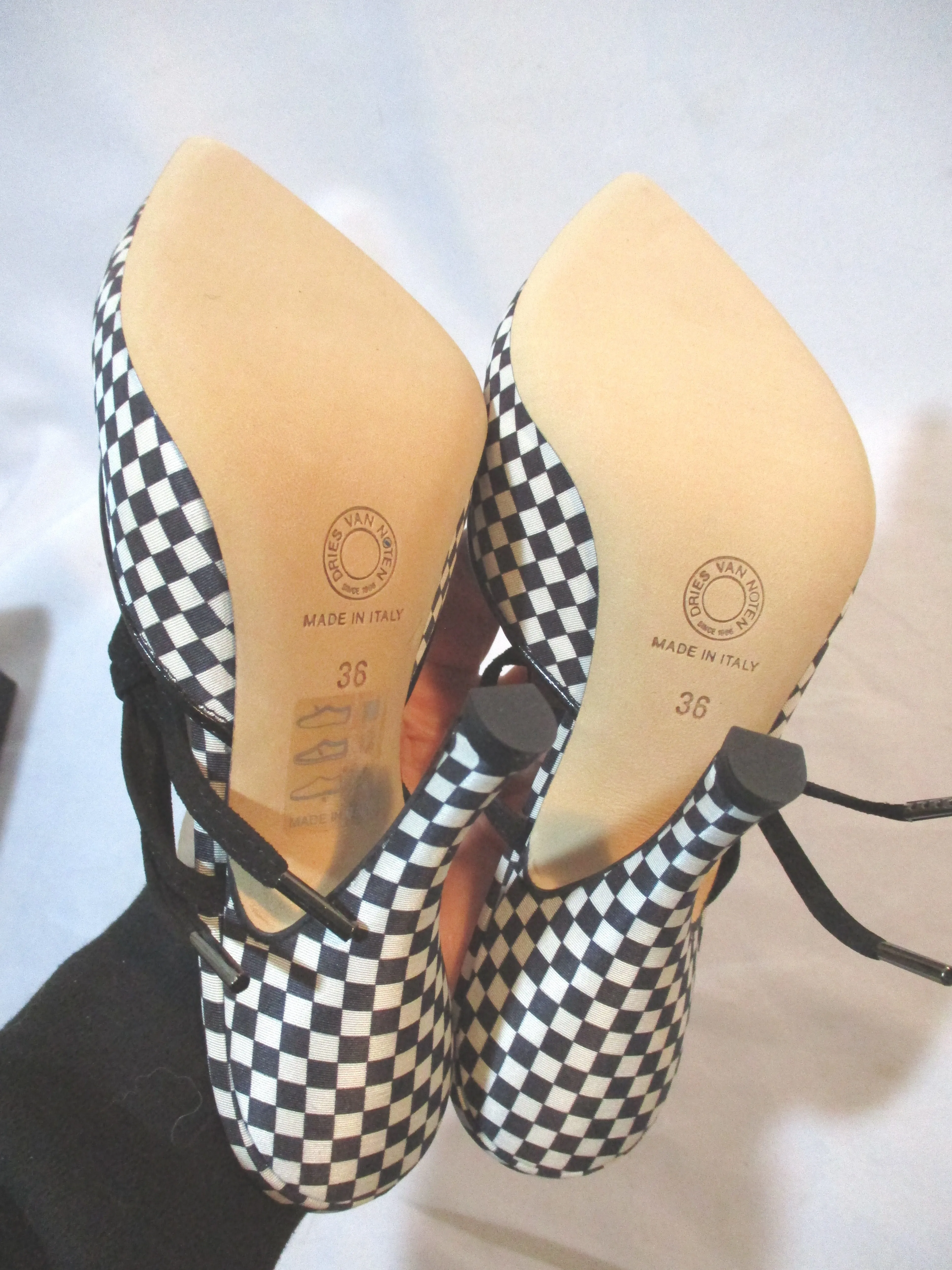 NEW DRIES VAN NOTEN CHECK PLAID High Heel Pump Shoe 36 BLACK WHITE