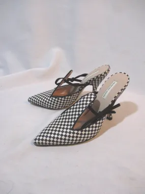 NEW DRIES VAN NOTEN CHECK PLAID High Heel Pump Shoe 36 BLACK WHITE