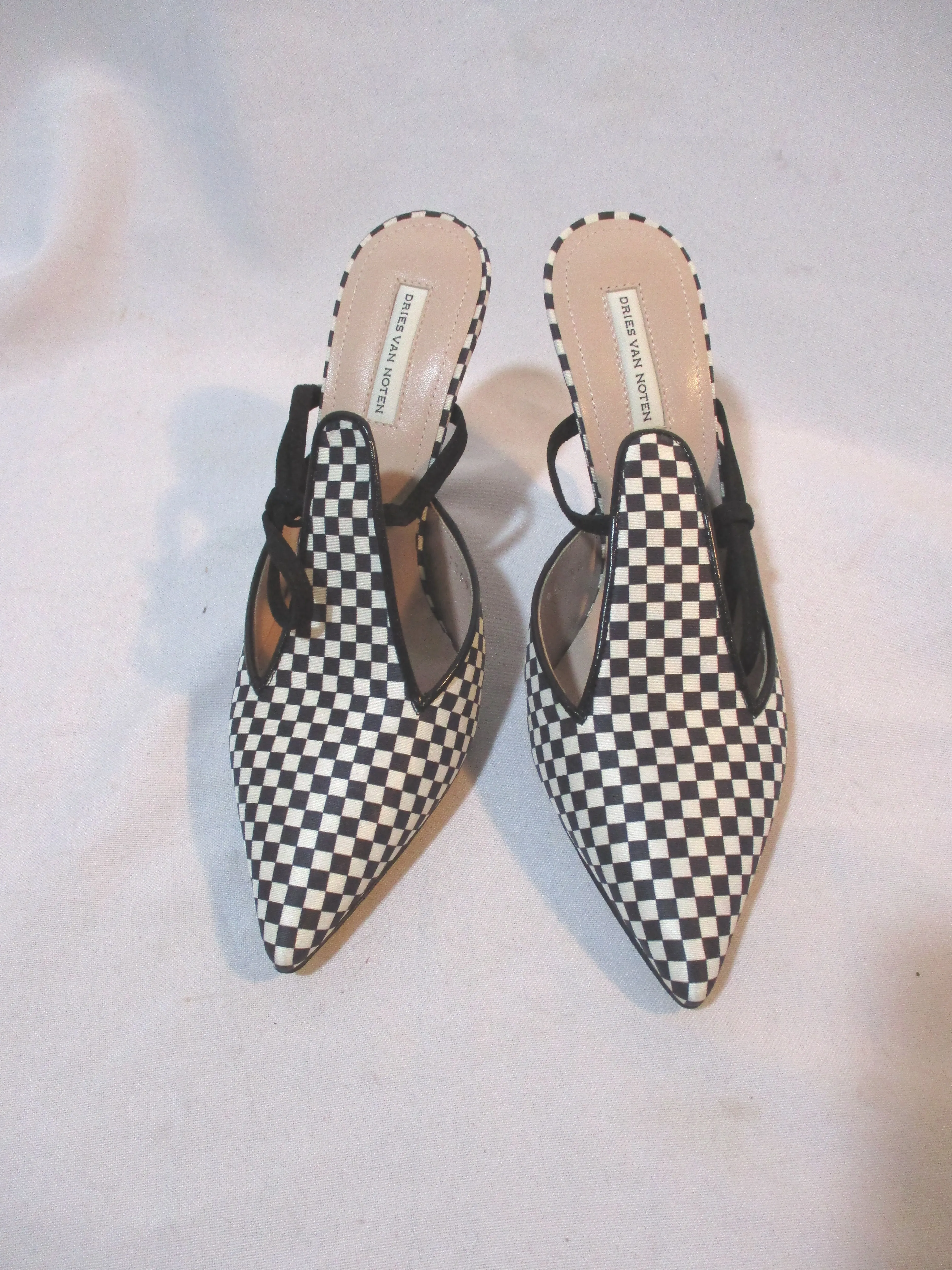 NEW DRIES VAN NOTEN CHECK PLAID High Heel Pump Shoe 36 BLACK WHITE