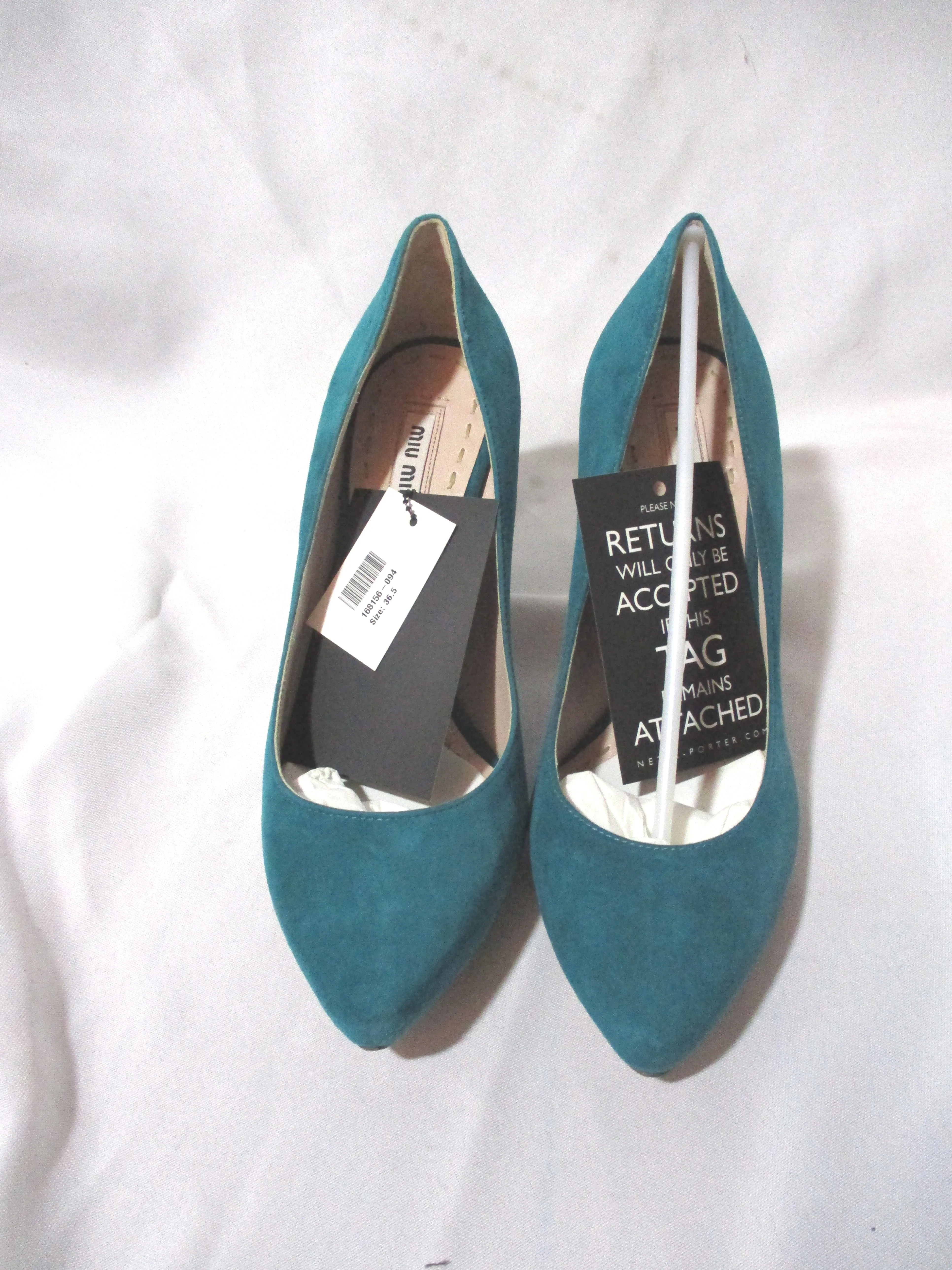 NEW MIU MIU ITALY PUMP Round Toe Shoe Suede High Heel TURQUOISE 36.5 BLUE