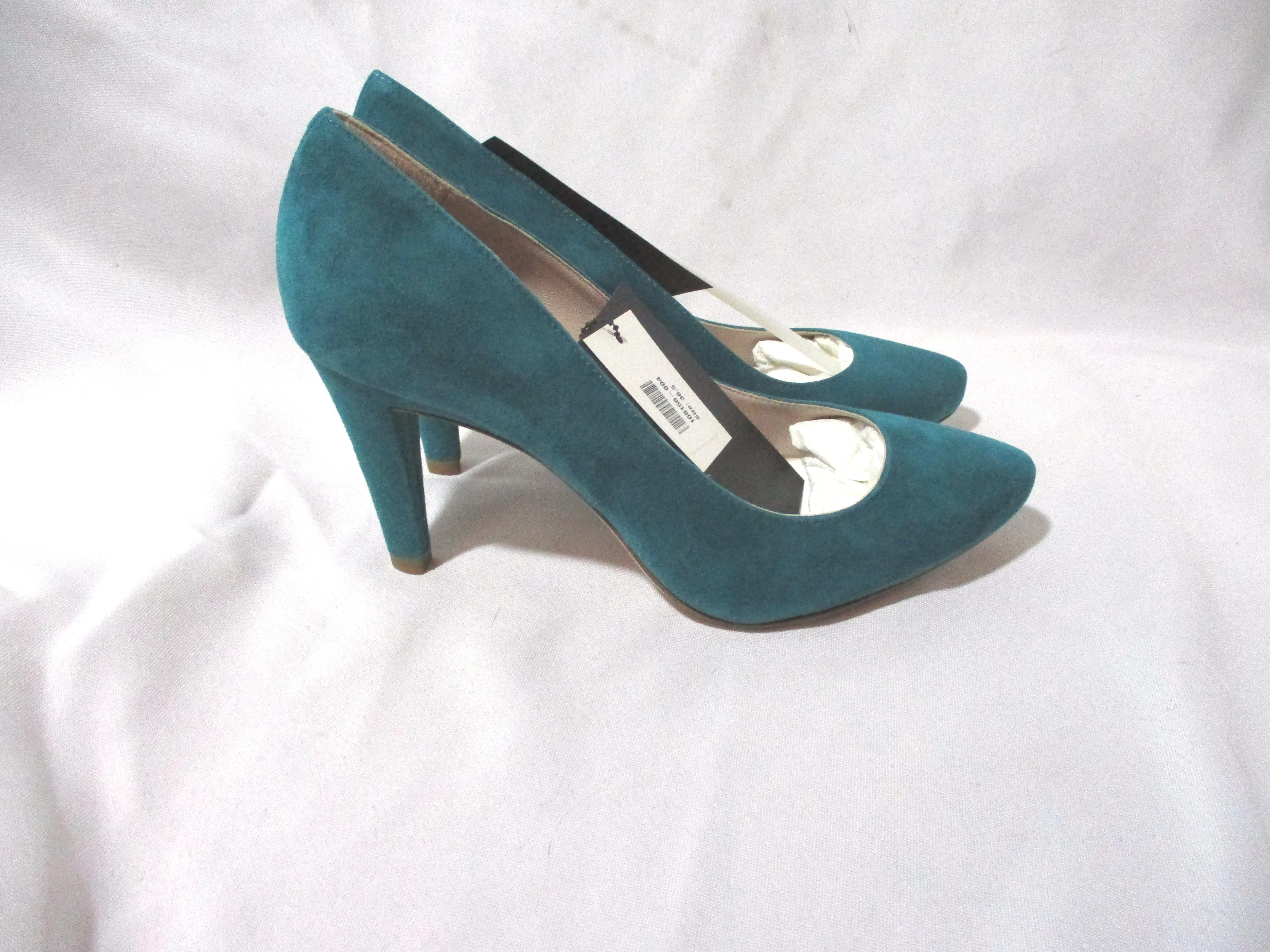 NEW MIU MIU ITALY PUMP Round Toe Shoe Suede High Heel TURQUOISE 36.5 BLUE