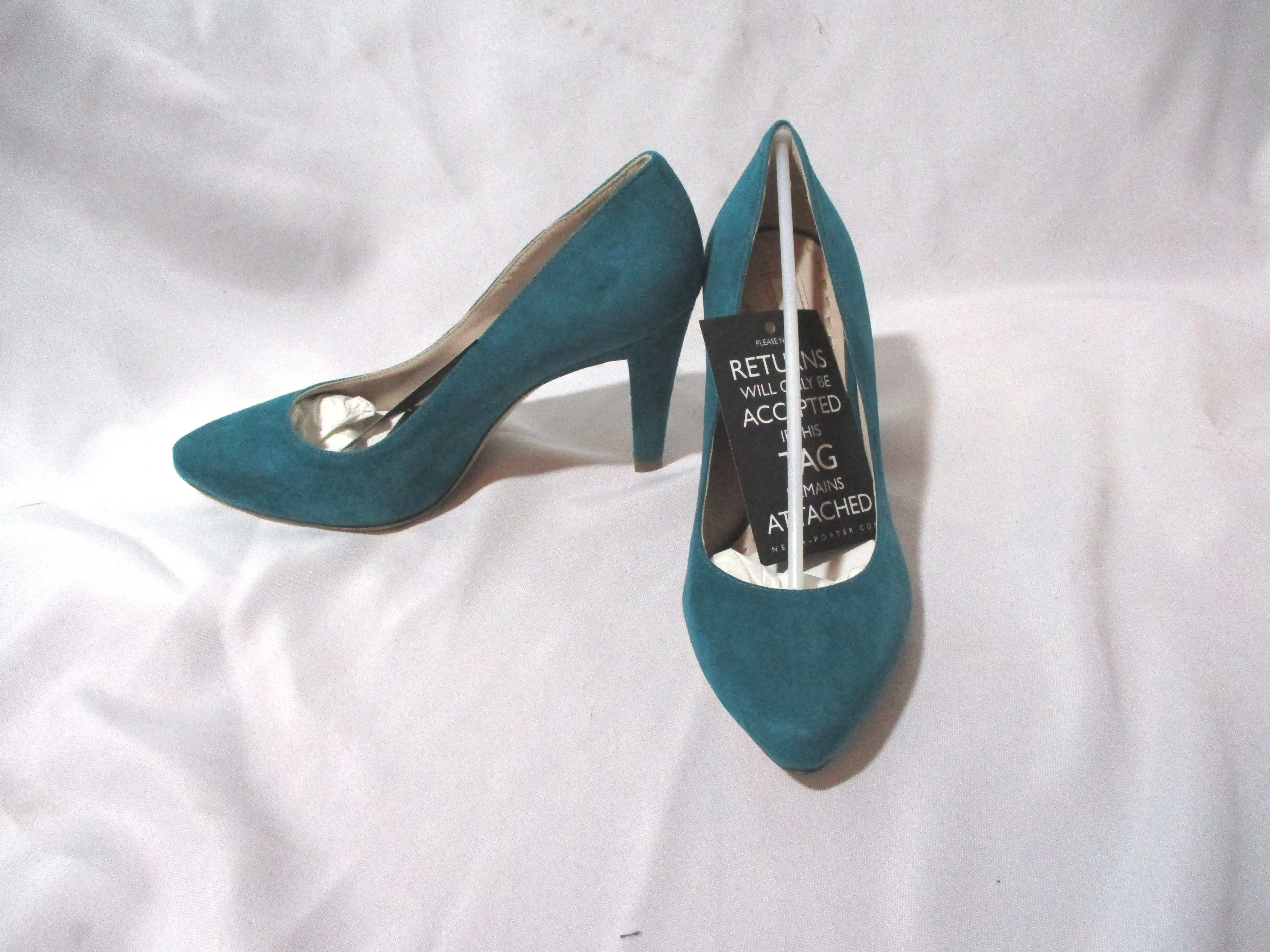 NEW MIU MIU ITALY PUMP Round Toe Shoe Suede High Heel TURQUOISE 36.5 BLUE