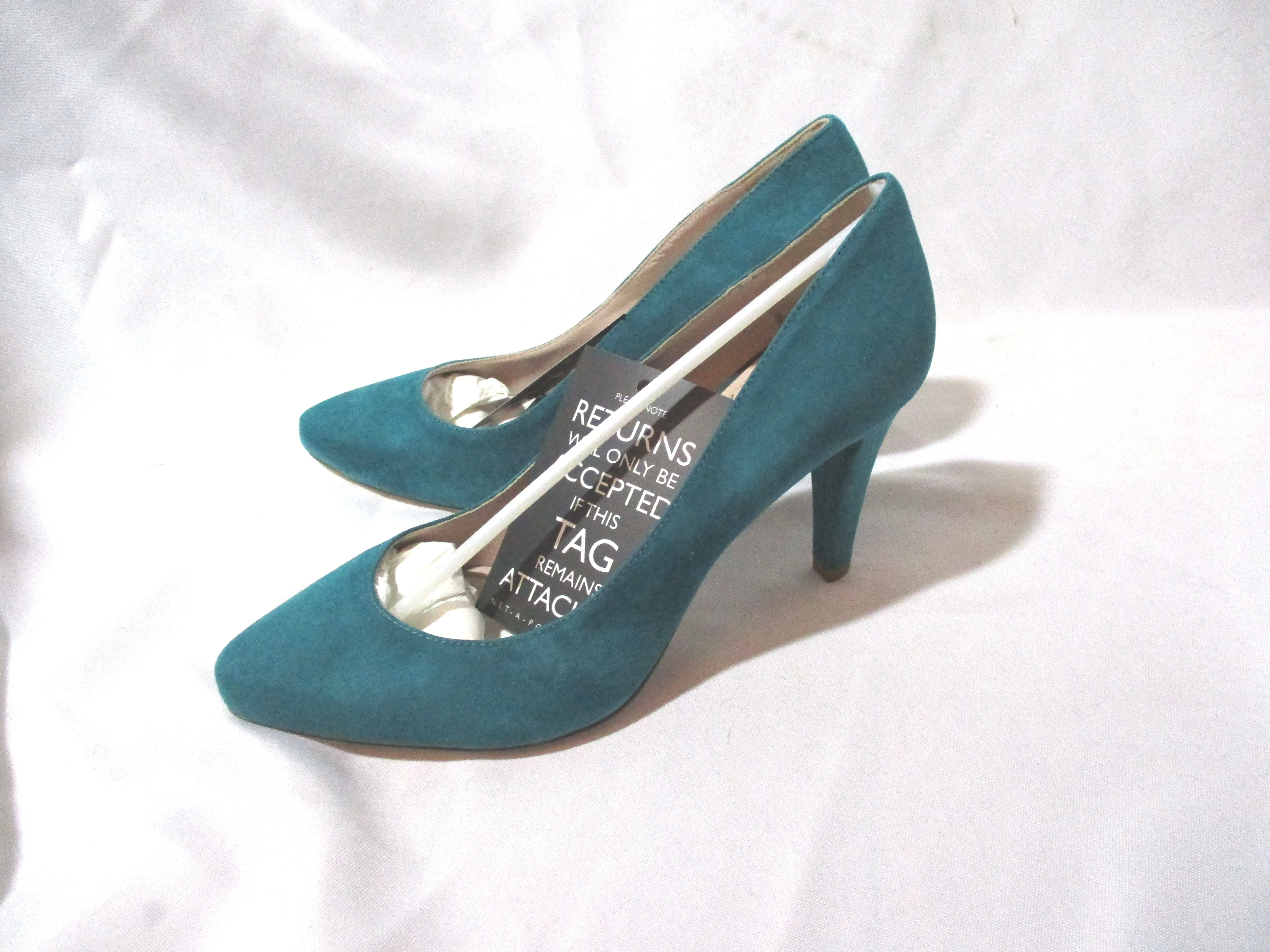 NEW MIU MIU ITALY PUMP Round Toe Shoe Suede High Heel TURQUOISE 36.5 BLUE