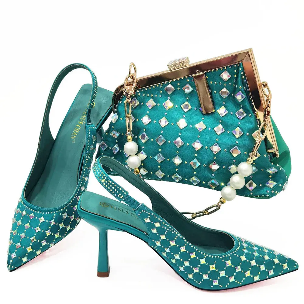 Nigeria Fashion Lace Mini Bag And Mid-Heel Pointed Toe Luxury Shoes and Bag