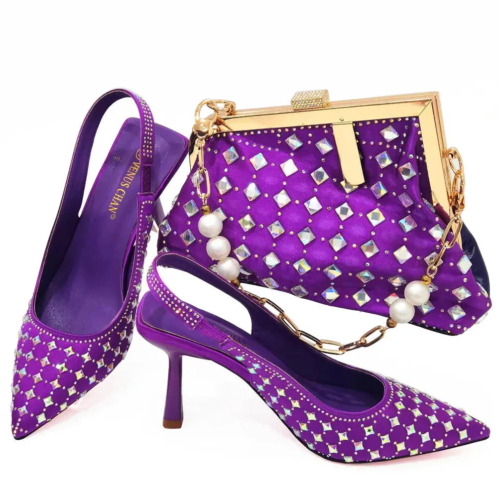 Nigeria Fashion Lace Mini Bag And Mid-Heel Pointed Toe Luxury Shoes and Bag