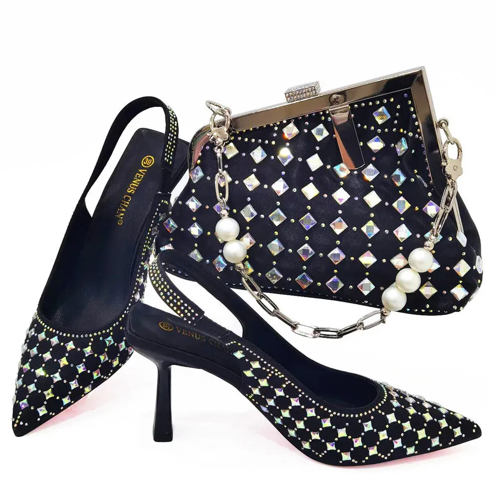 Nigeria Fashion Lace Mini Bag And Mid-Heel Pointed Toe Luxury Shoes and Bag