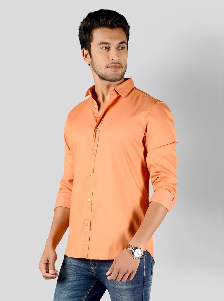 Ochre Orange Solid Slim Fit Casual Shirt | JadeBlue