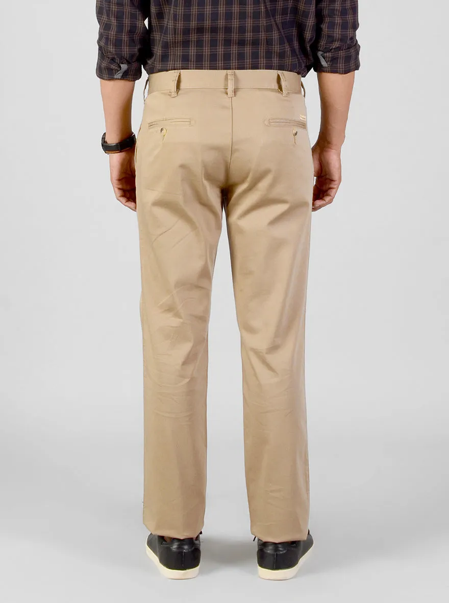 Peanut Brown Solid Slim Fit Casual Trouser | Greenfibre