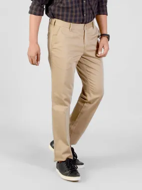 Peanut Brown Solid Slim Fit Casual Trouser | Greenfibre