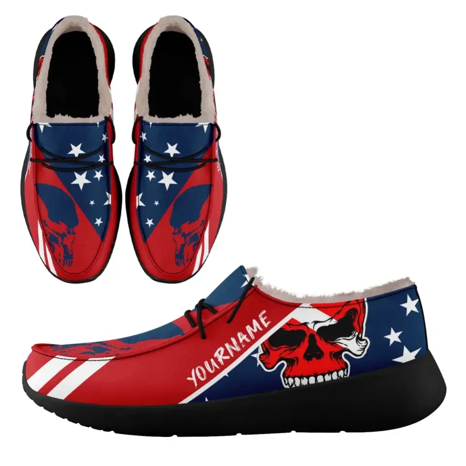 Personalized Flag Sneakers, Custom Patriotic Fur Lining Loafer Shoes, Best Gift for Vateran.FN042-24020295-3b