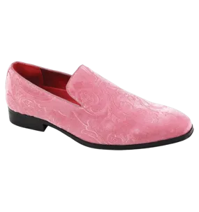 Pink Paisley Men's Velvet Loafer Shoes Tuxedo and Prom Style No-7017