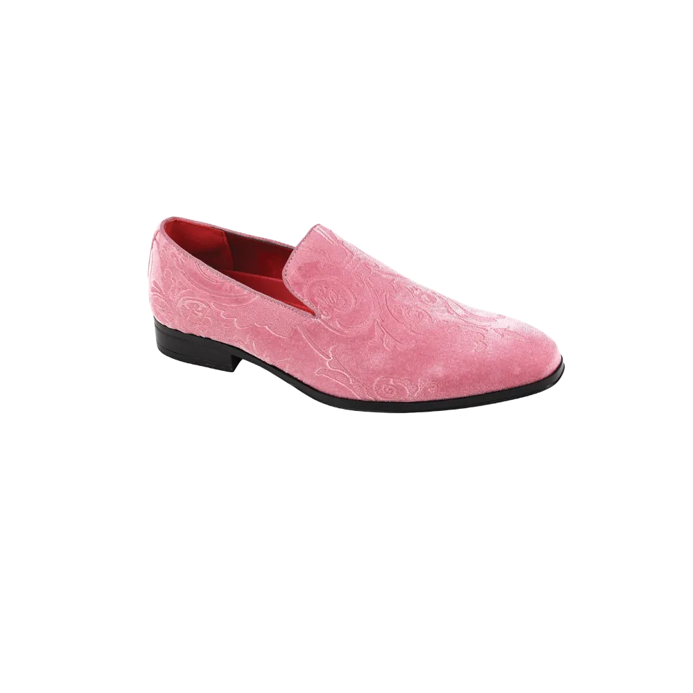 Pink Paisley Men's Velvet Loafer Shoes Tuxedo and Prom Style No-7017