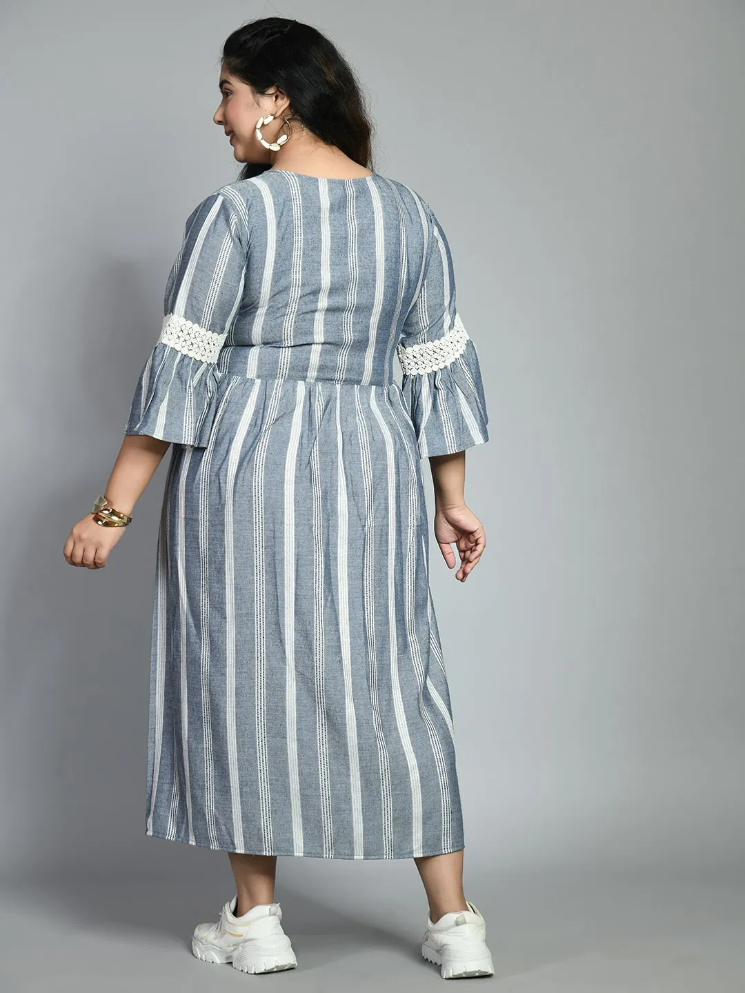 Plus Size Plus Size Grey Striped Lace Dress