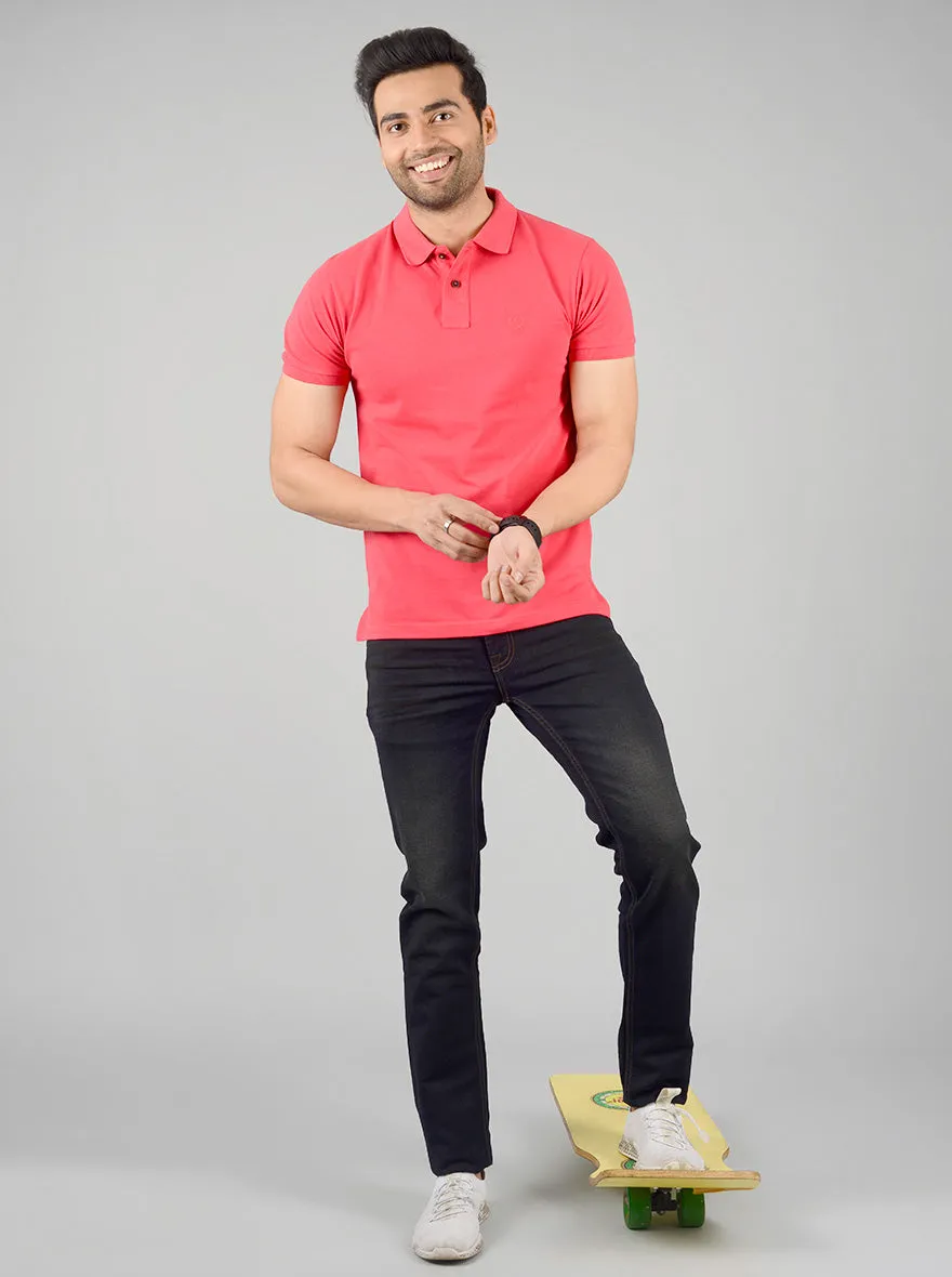 Poppy Red Solid Slim Fit Polo T-shirt | Greenfibre