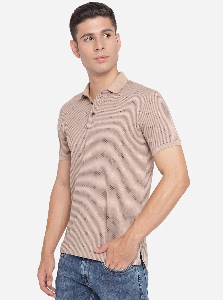 Praline Pink Printed Slim Fit Polo T-Shirt | JadeBlue