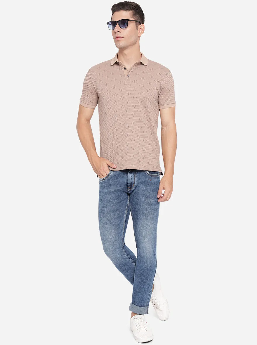 Praline Pink Printed Slim Fit Polo T-Shirt | JadeBlue