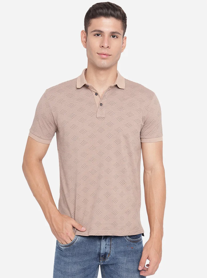 Praline Pink Printed Slim Fit Polo T-Shirt | JadeBlue