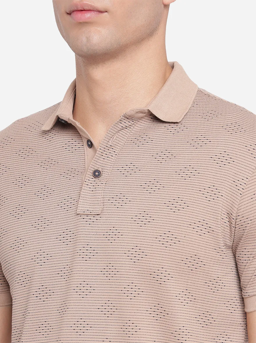 Praline Pink Printed Slim Fit Polo T-Shirt | JadeBlue