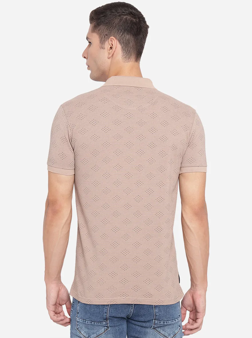 Praline Pink Printed Slim Fit Polo T-Shirt | JadeBlue