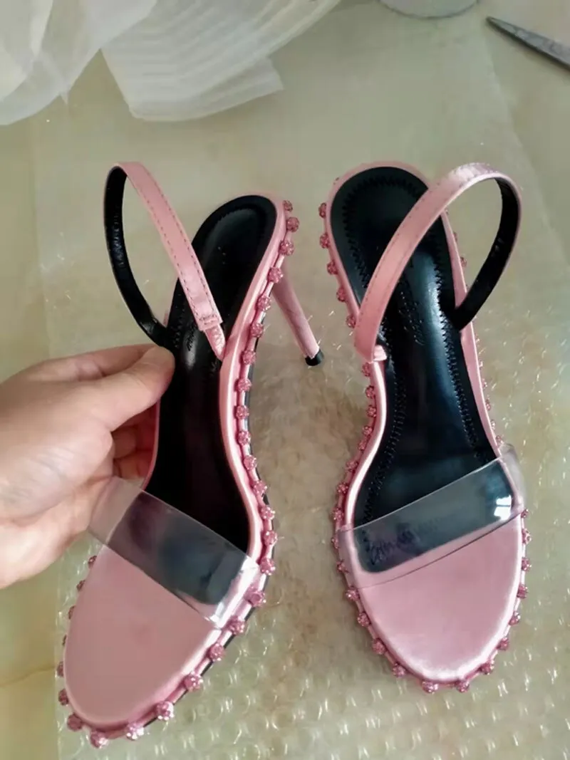 Purpdrank - Luxury Diamond Decoration Ladies High Heels Pink Sandals  Summer  Women Slingbacks Shoes Open Toe Bride Wedding Pumps Shoes