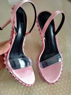 Purpdrank - Luxury Diamond Decoration Ladies High Heels Pink Sandals  Summer  Women Slingbacks Shoes Open Toe Bride Wedding Pumps Shoes