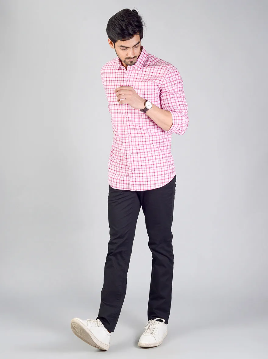 Raspberry Pink Checked Slim Fit Casual Shirt | JadeBlue