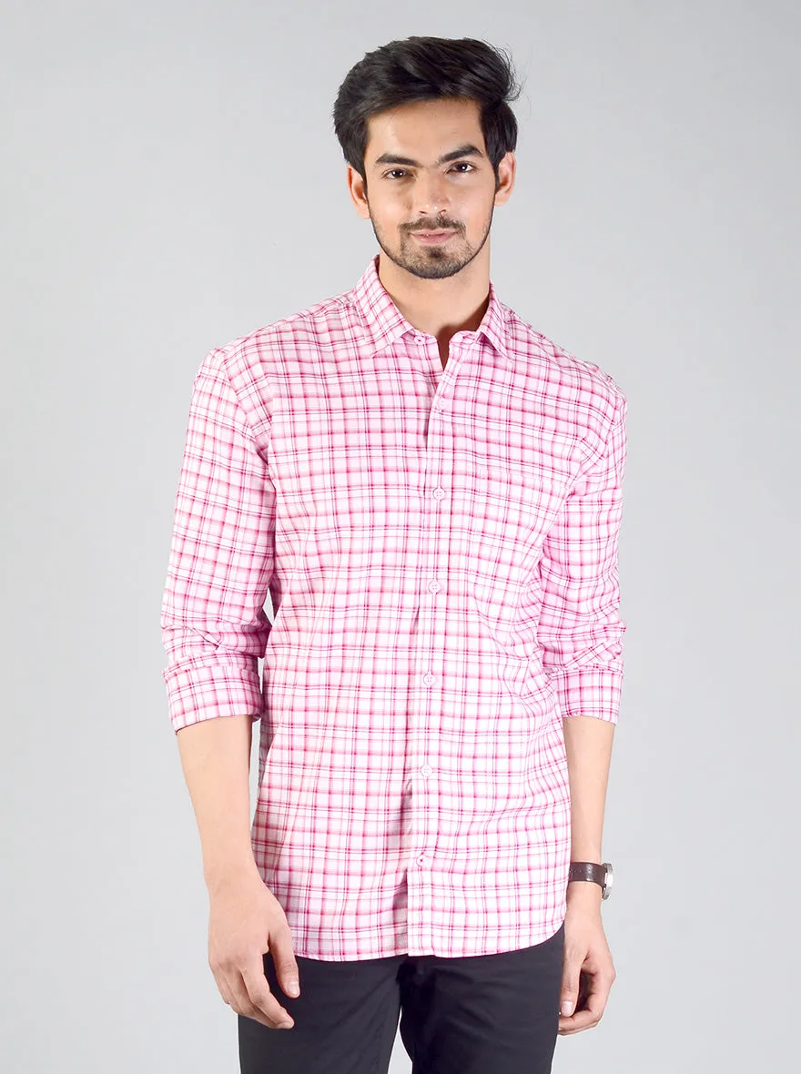 Raspberry Pink Checked Slim Fit Casual Shirt | JadeBlue