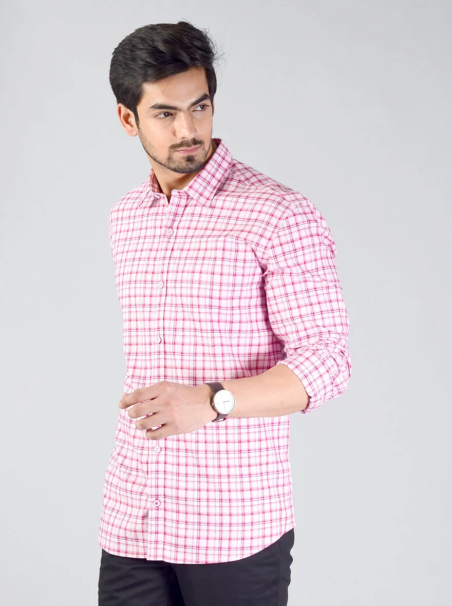 Raspberry Pink Checked Slim Fit Casual Shirt | JadeBlue