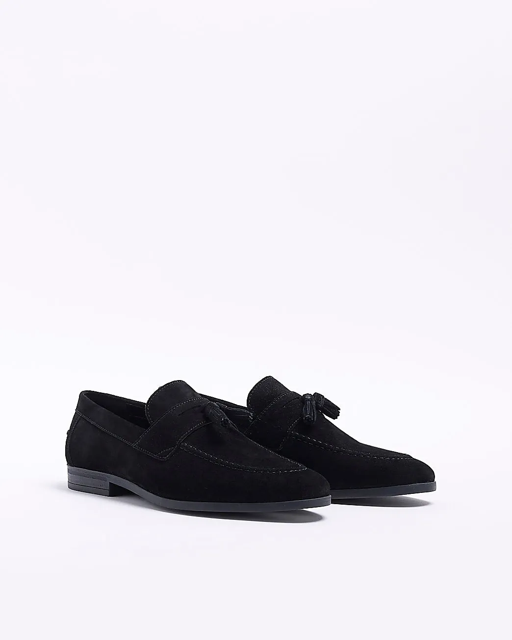 River Island Tully Black Suede Tassel Detail Mens Loafers