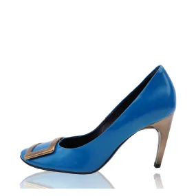 ROGER VIVIER BLUE PATENT LEATHER BUCKLE PUMPS