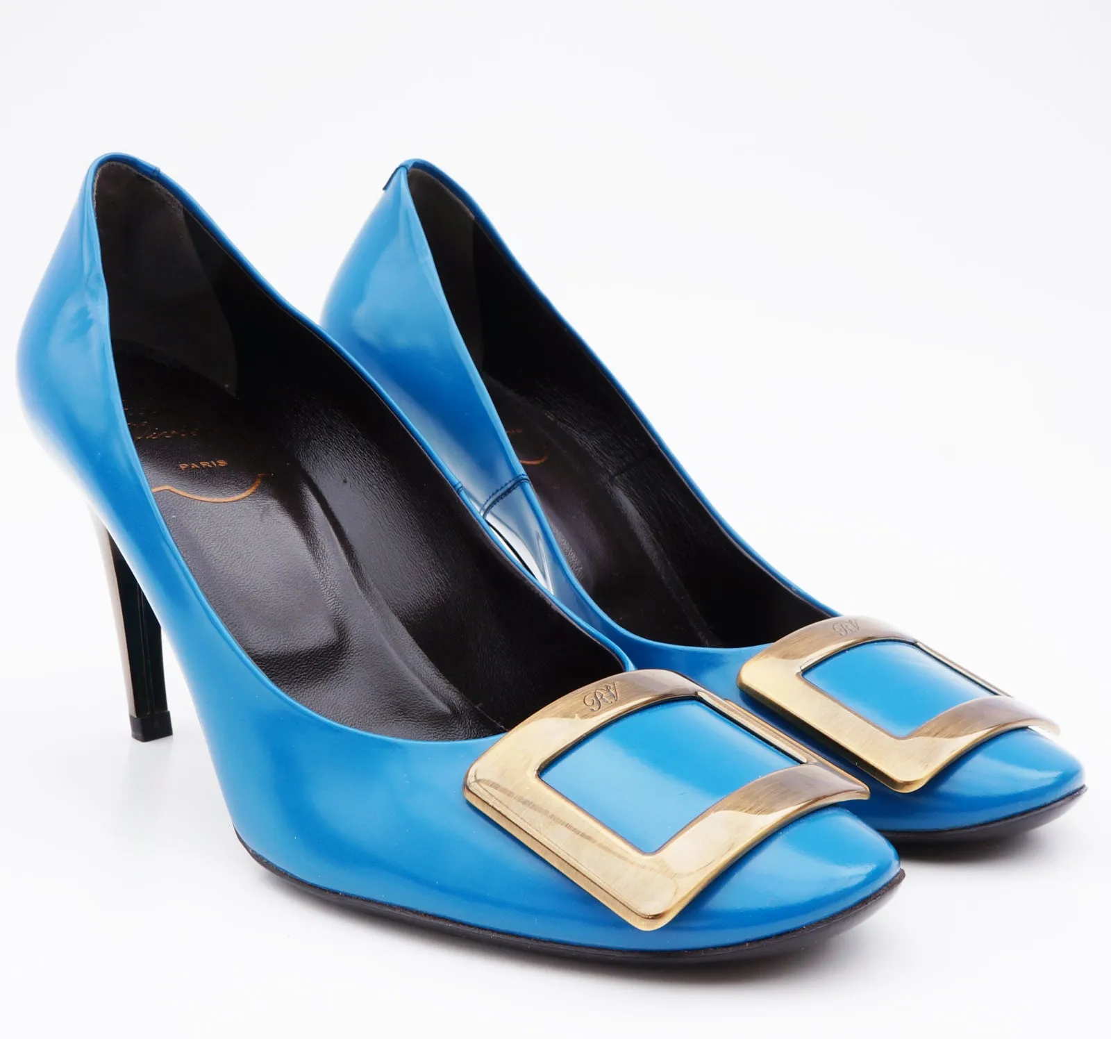 ROGER VIVIER BLUE PATENT LEATHER BUCKLE PUMPS