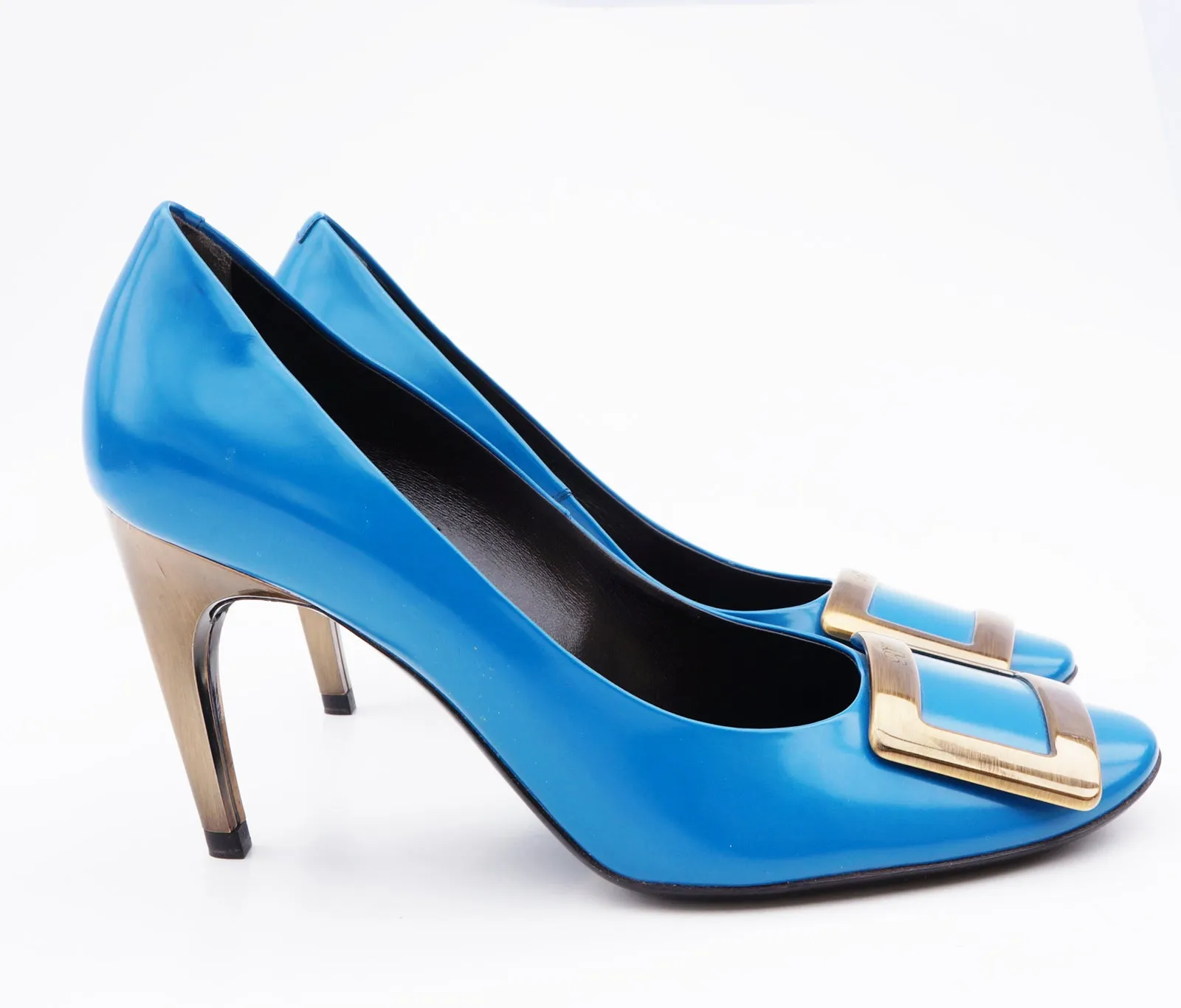 ROGER VIVIER BLUE PATENT LEATHER BUCKLE PUMPS