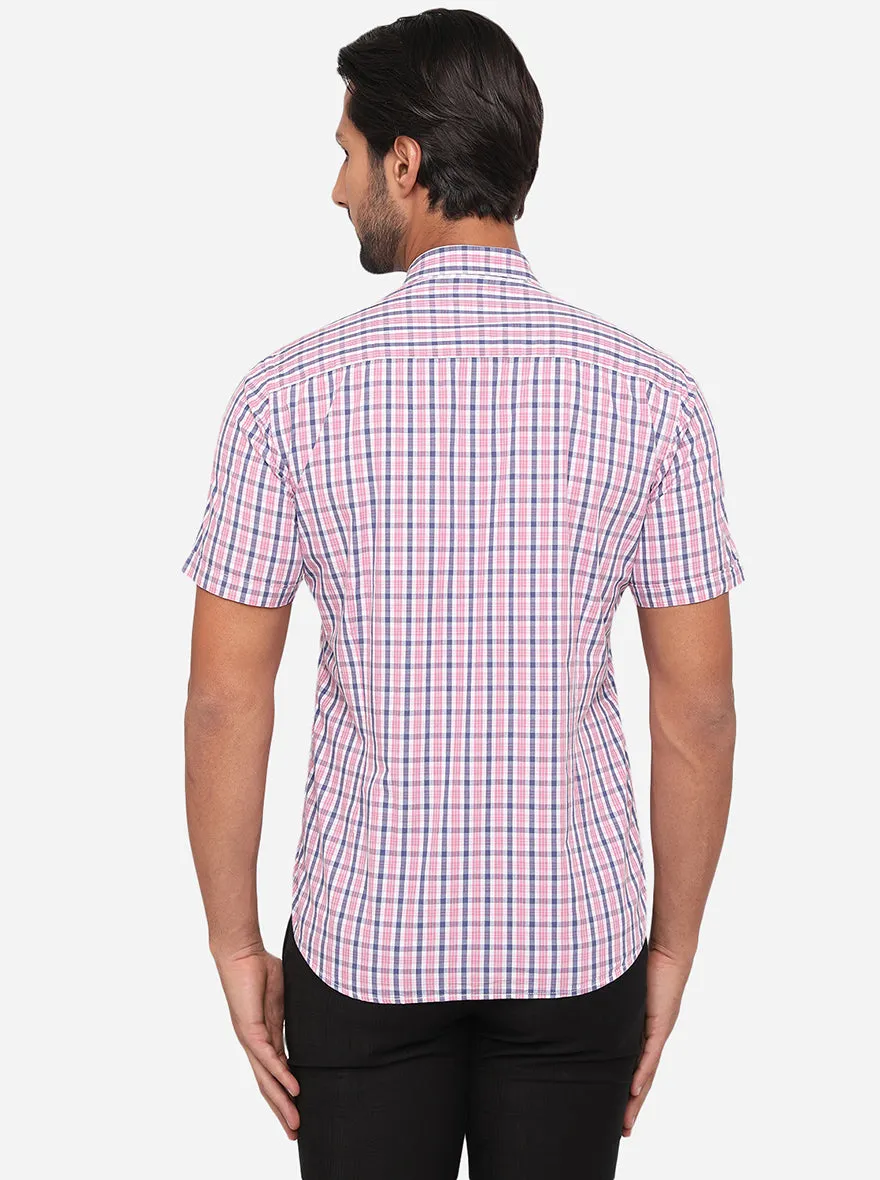 Rose Pink Checked Slim Fit Semi Casual Shirt | Greenfibre