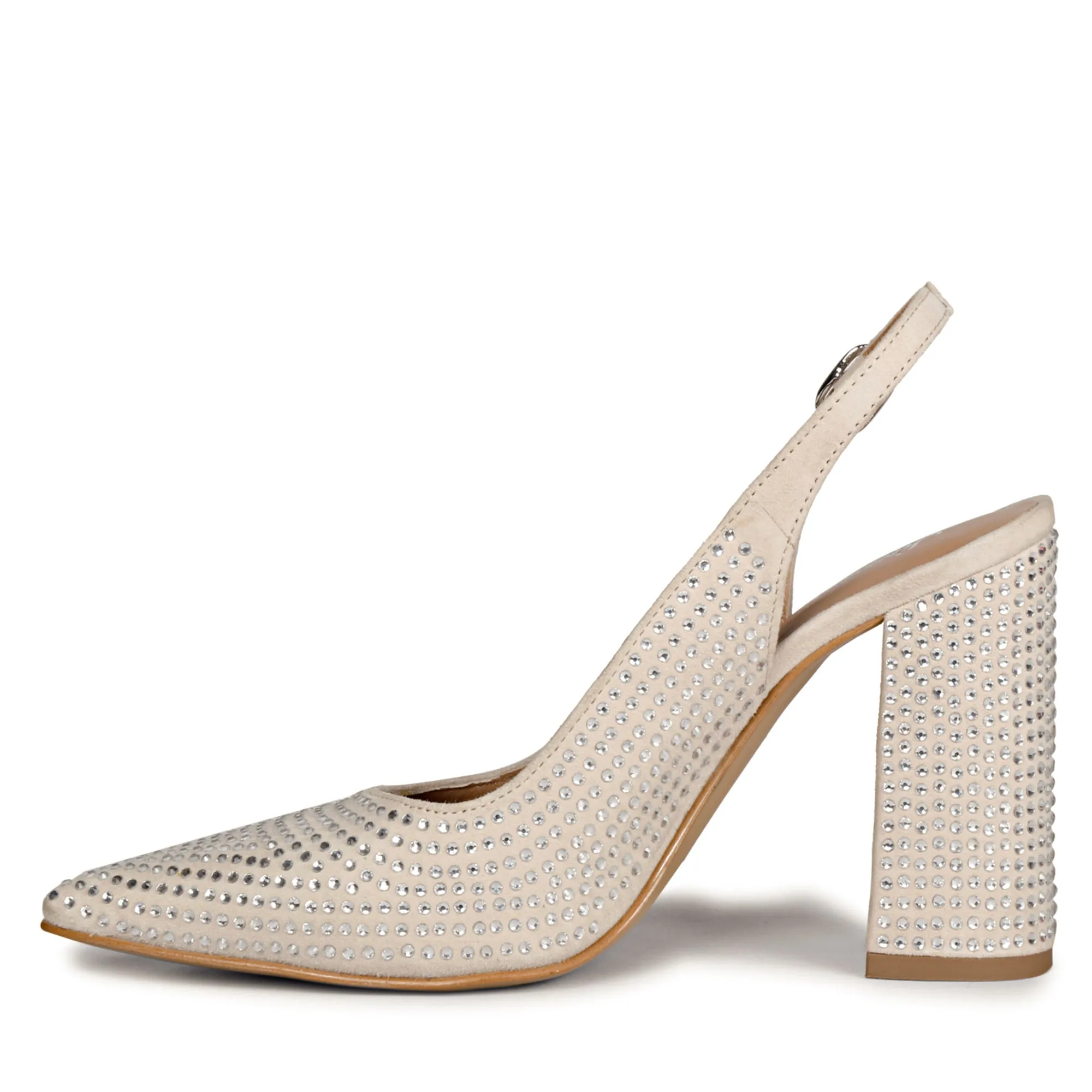 Saint Alyssa Crystal Embellished Off White Leather Pumps