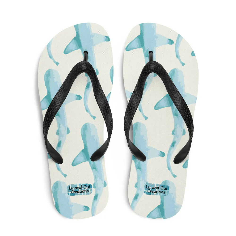 Sharks in Blue watercolour Flip-Flops