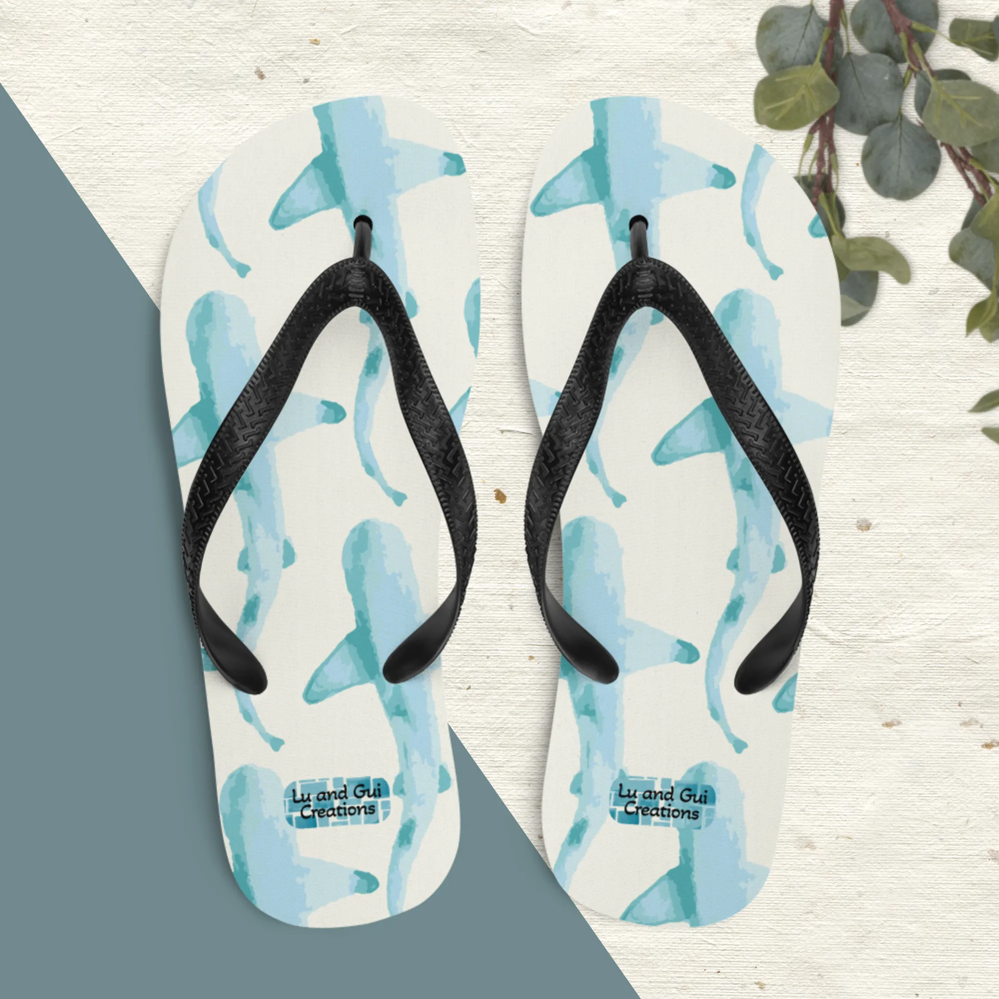 Sharks in Blue watercolour Flip-Flops