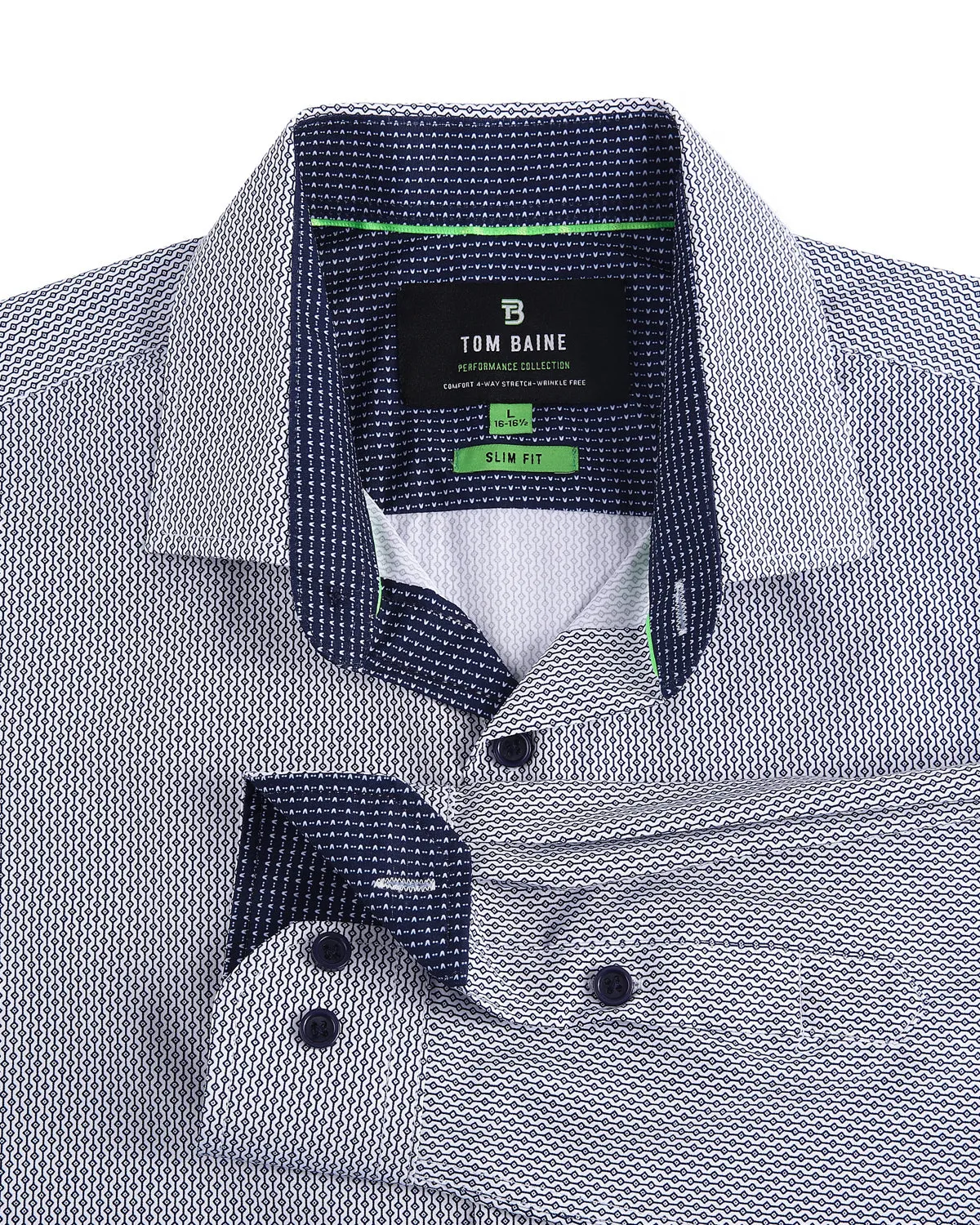 Slim Fit Performance Stretch Button-Up Shirt Blue White TB126