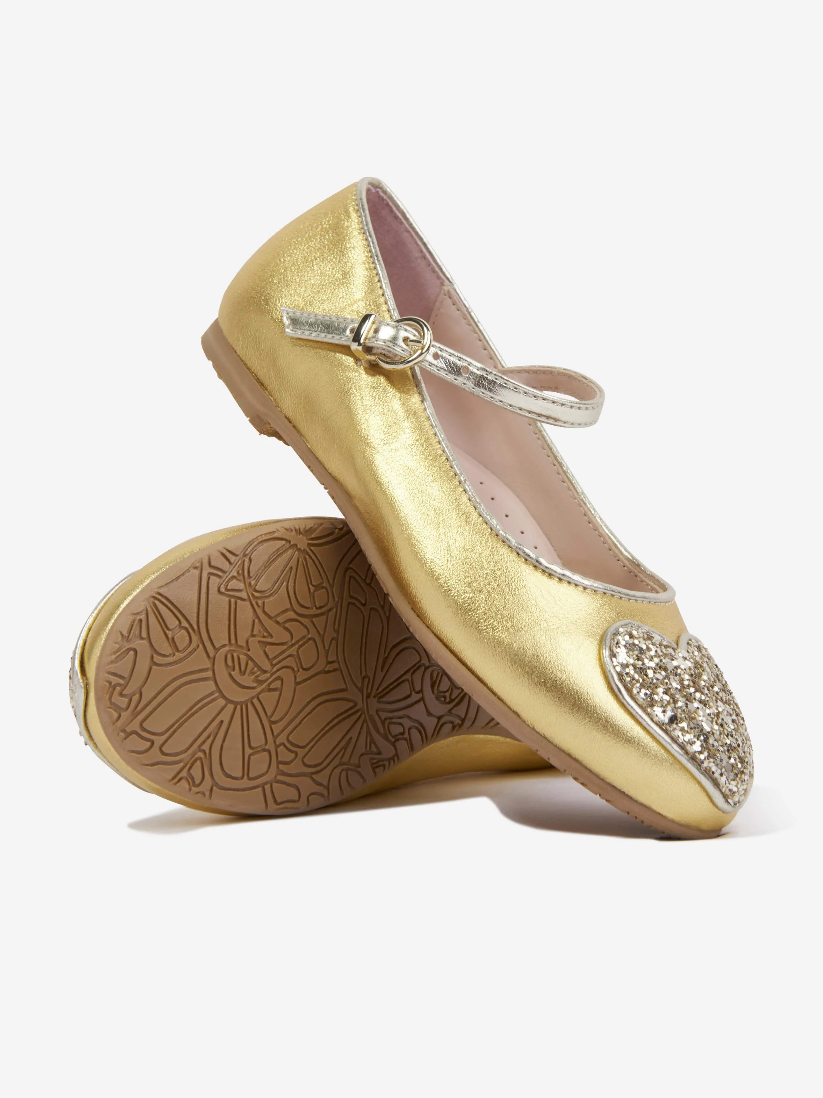 Sophia Webster Girls Leather Amora Shoes in Gold