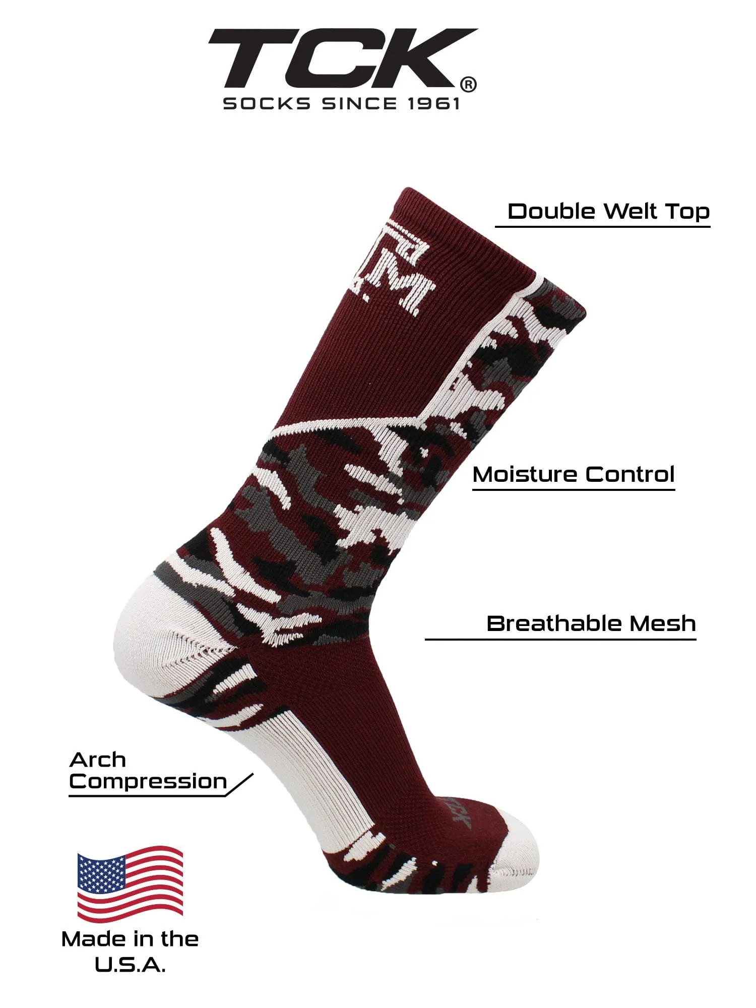 Texas A&M Aggies Woodland Camo Crew Socks