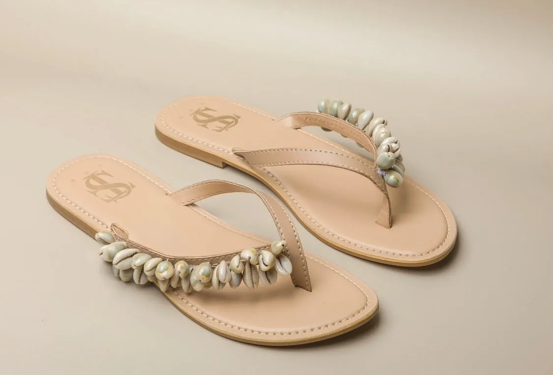 Toe Strappy nude Shell Sliders