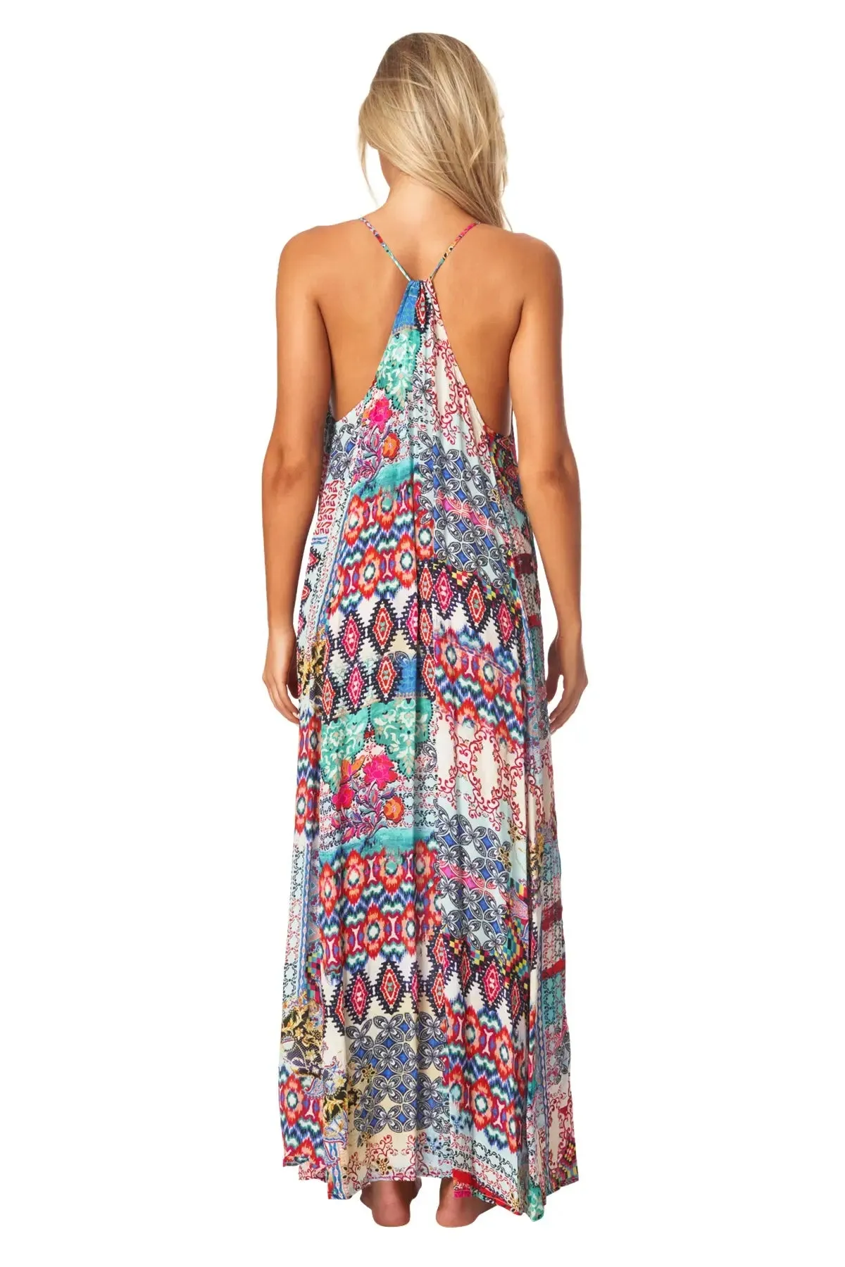 Tribal Ikat Elegant Maxi Pocket Dress in Viscose Silk